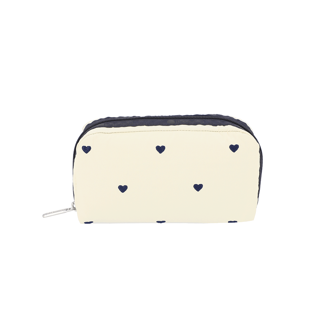Navy Swiss Heart Rectangular Cosmetic Pouch