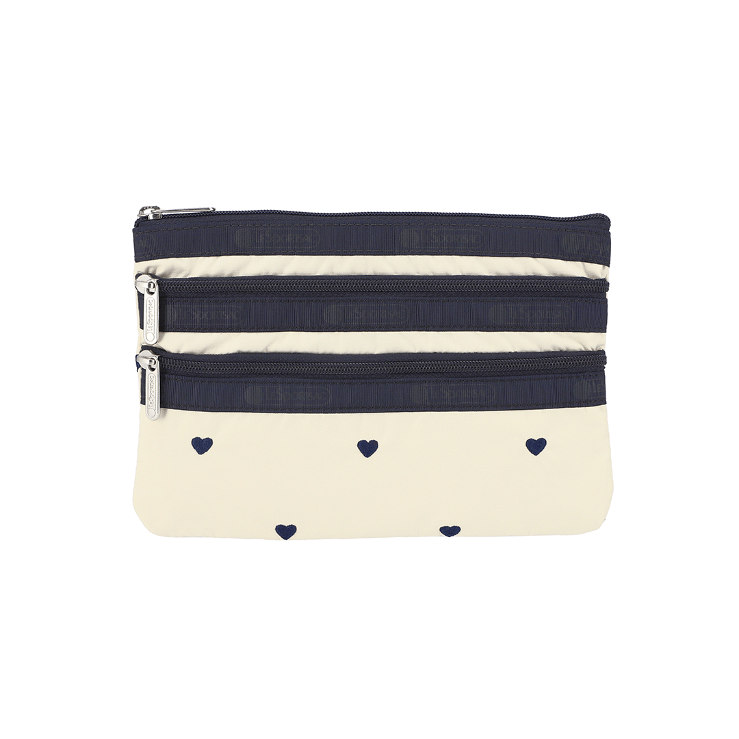 Navy Swiss Heart 3 Zip Cosmetic Pouch