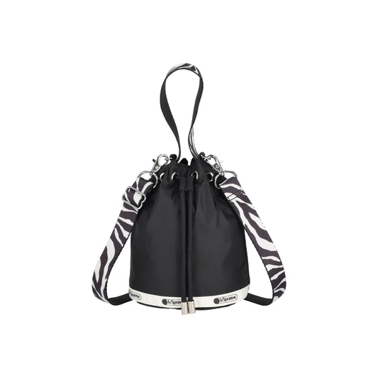 Drawstring Bucket Crossbody Noir Zebra