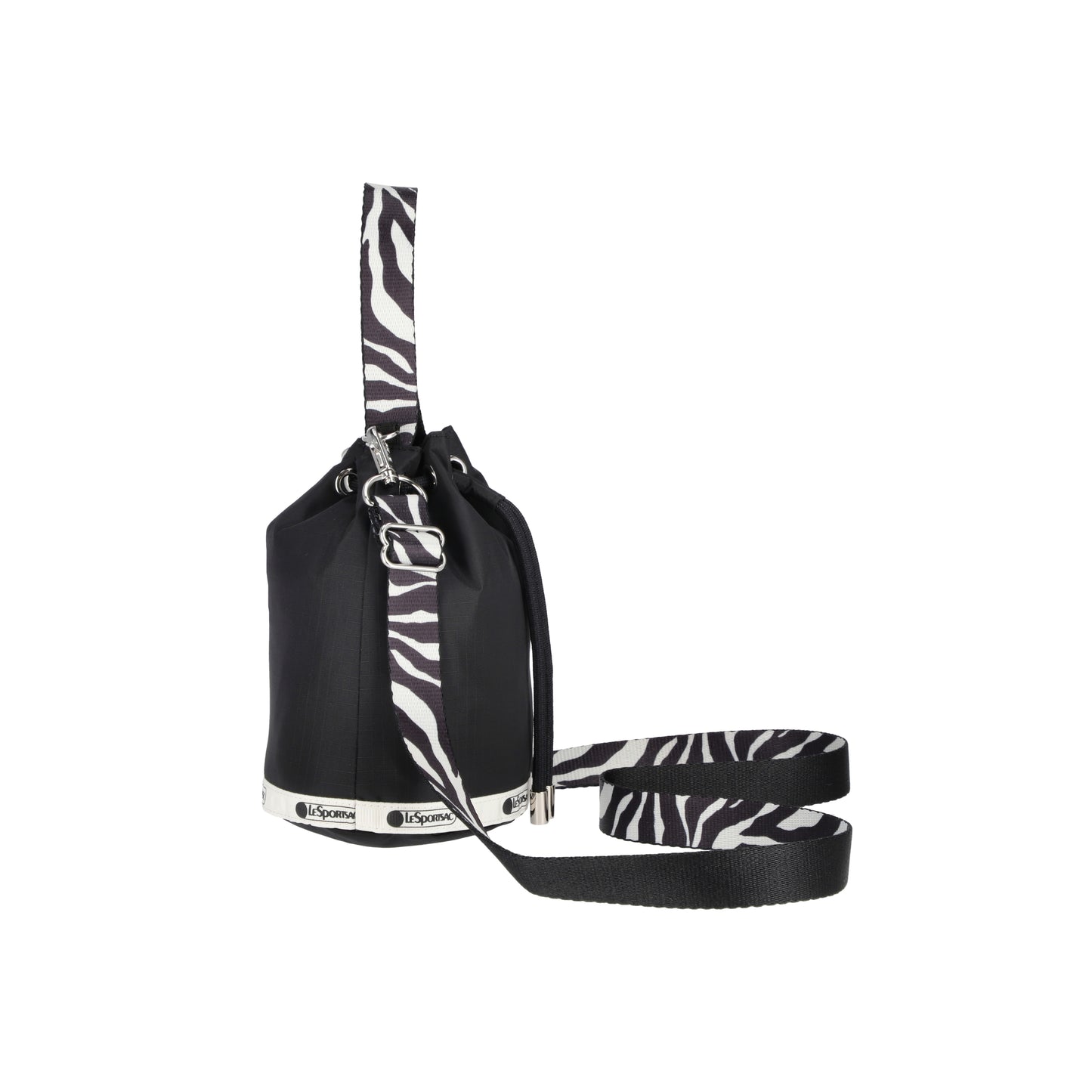 Drawstring Bucket Crossbody Noir Zebra