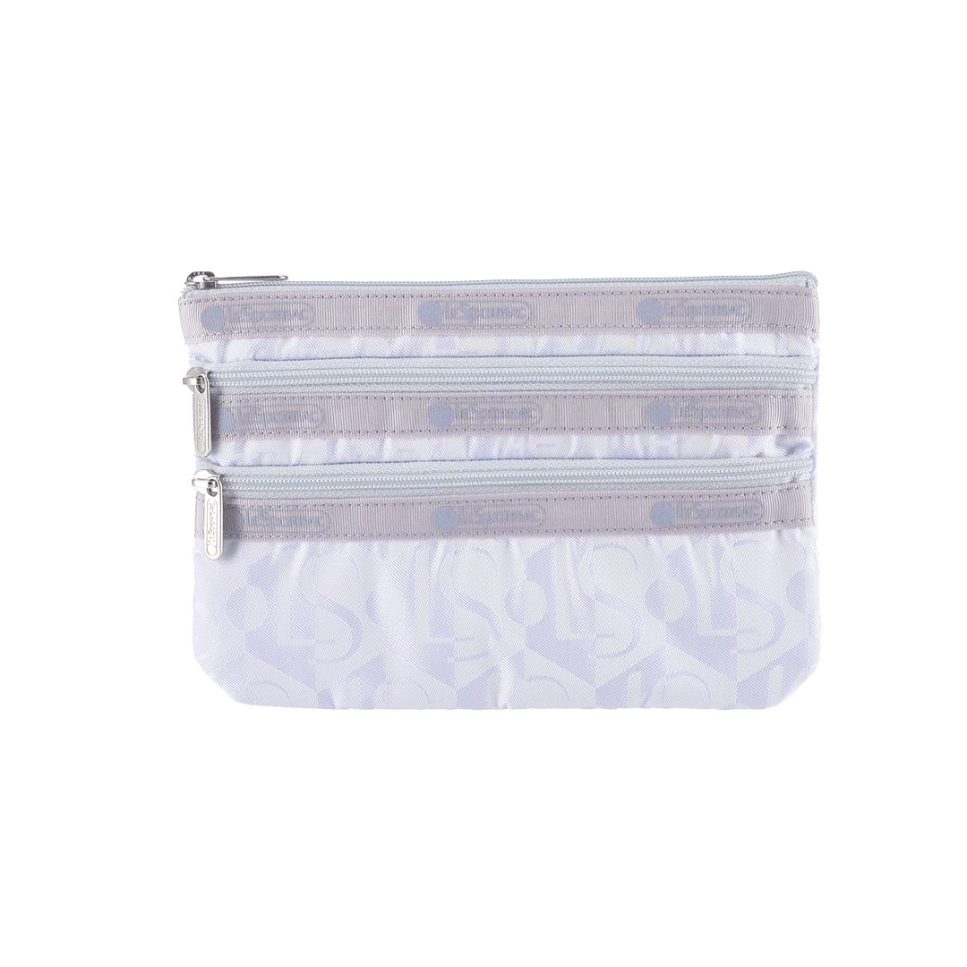 Monogram Jacquard Lavender 3 Zip Cosmetic Pouch
