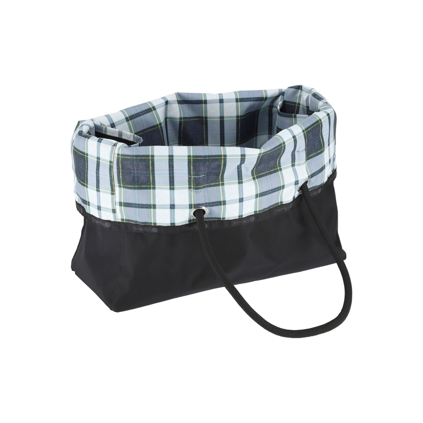 Deep Blue Tartan/Black Large 2 Way Tote