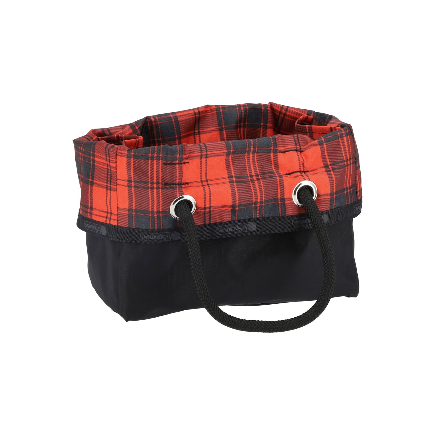 Red Tartan/Black Medium 2 Way Tote