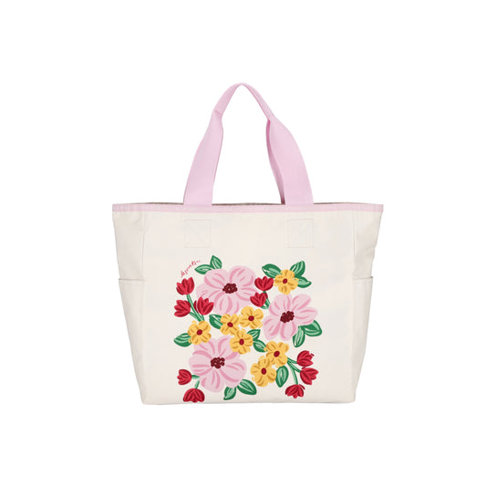 Large Reversible Tote Pink Blooms
