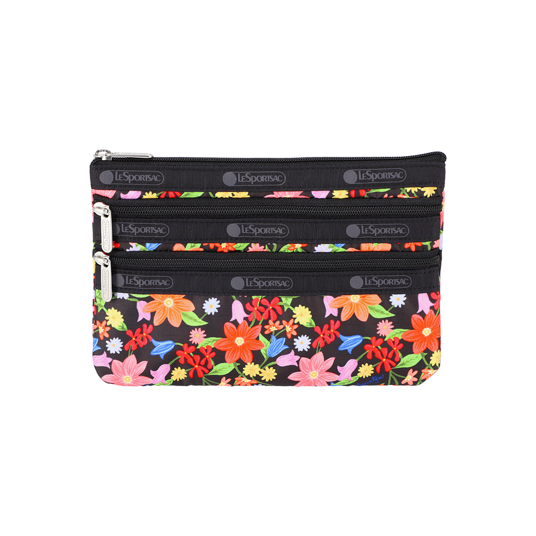 Painted Garden 3 Zip Cosmetic Pouch