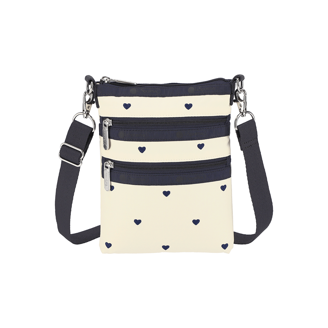 Navy Swiss Heart 3 Zip Crossbody Bag