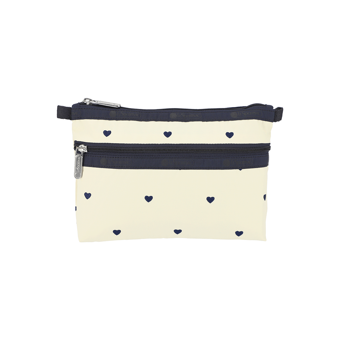 Navy Swiss Heart Cosmetic Clutch Pouch