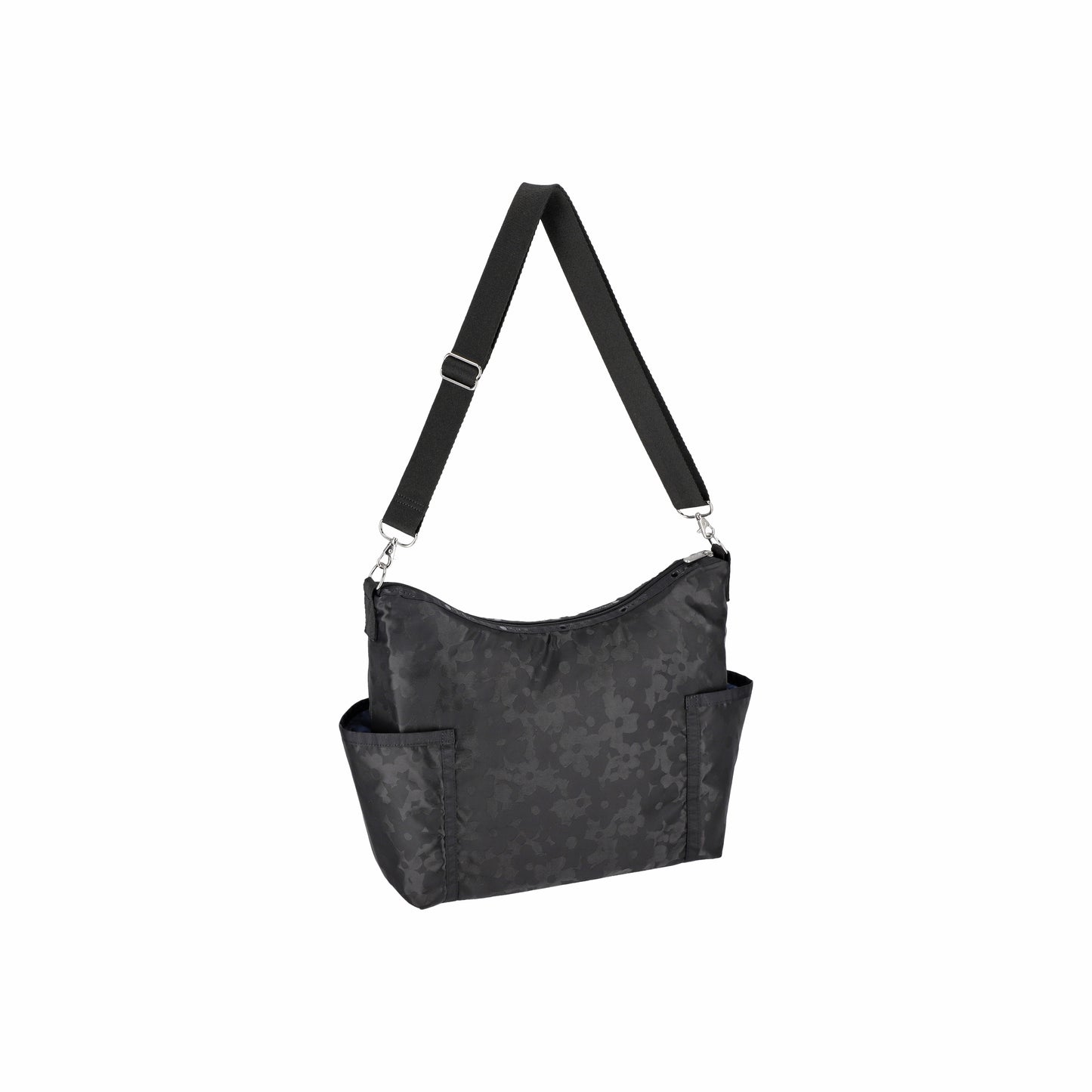 Zip Bucket Shoulder Black Floral Jacquard