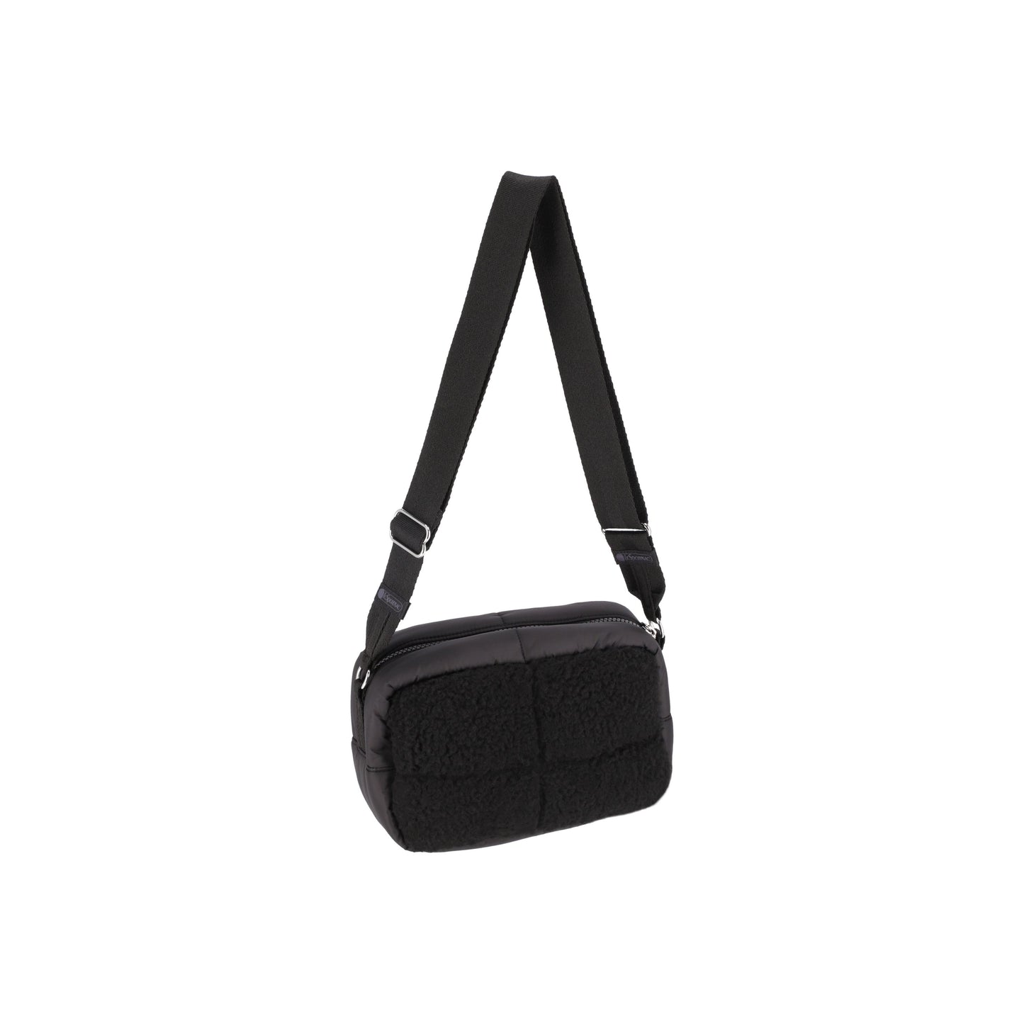 Jet Black Sherpa Puffy Cube Crossbody
