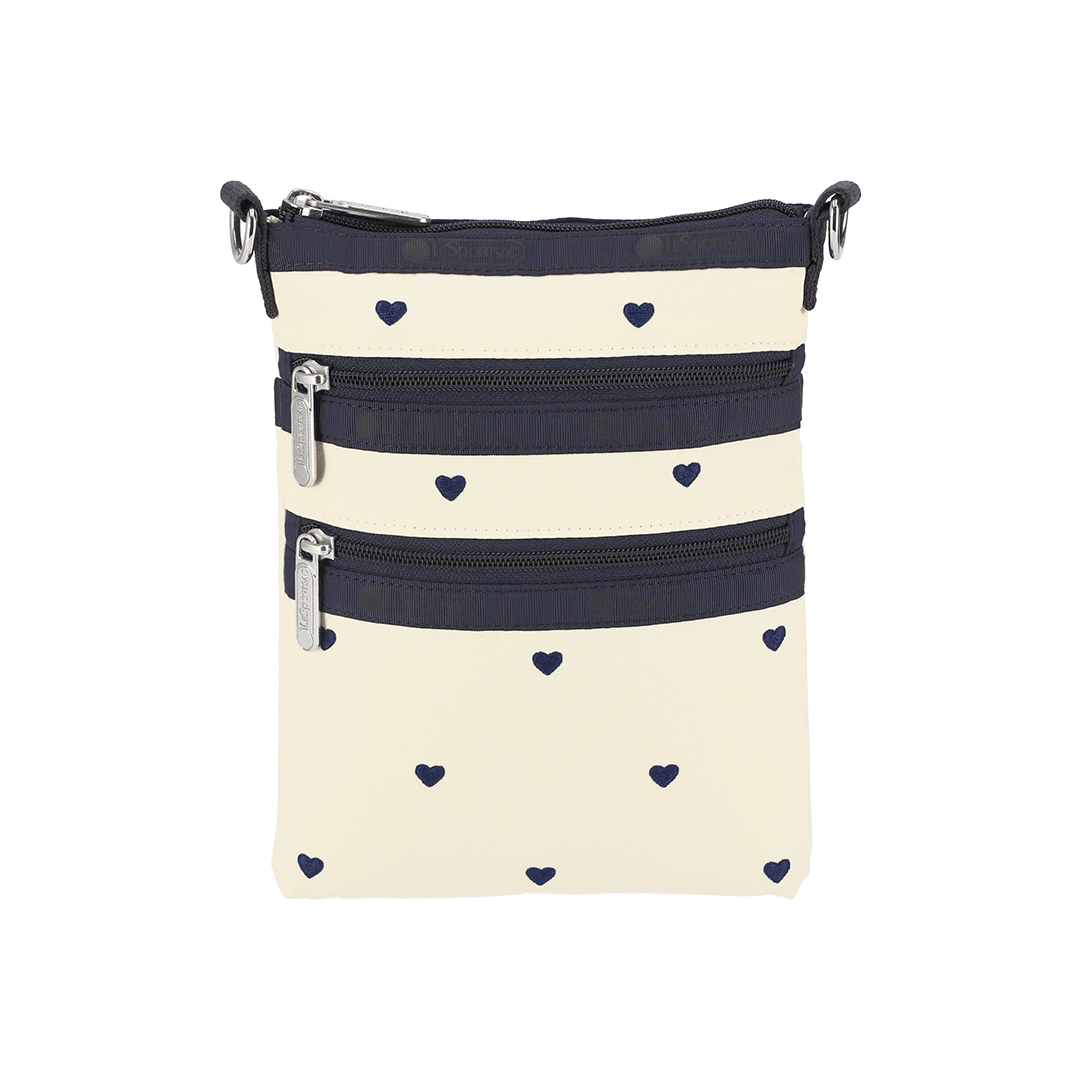 Navy Swiss Heart 3 Zip Crossbody Bag