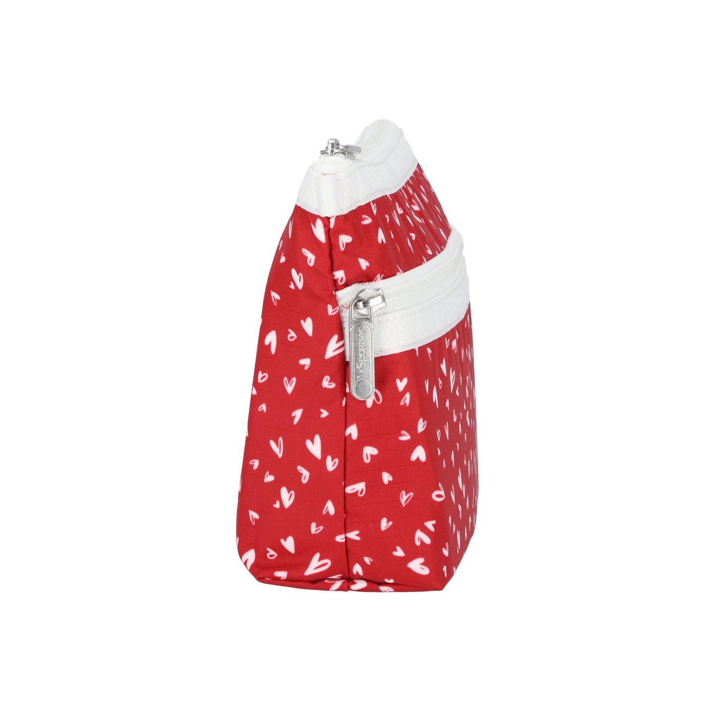 Cosmetic Clutch Red Mini Hearts White