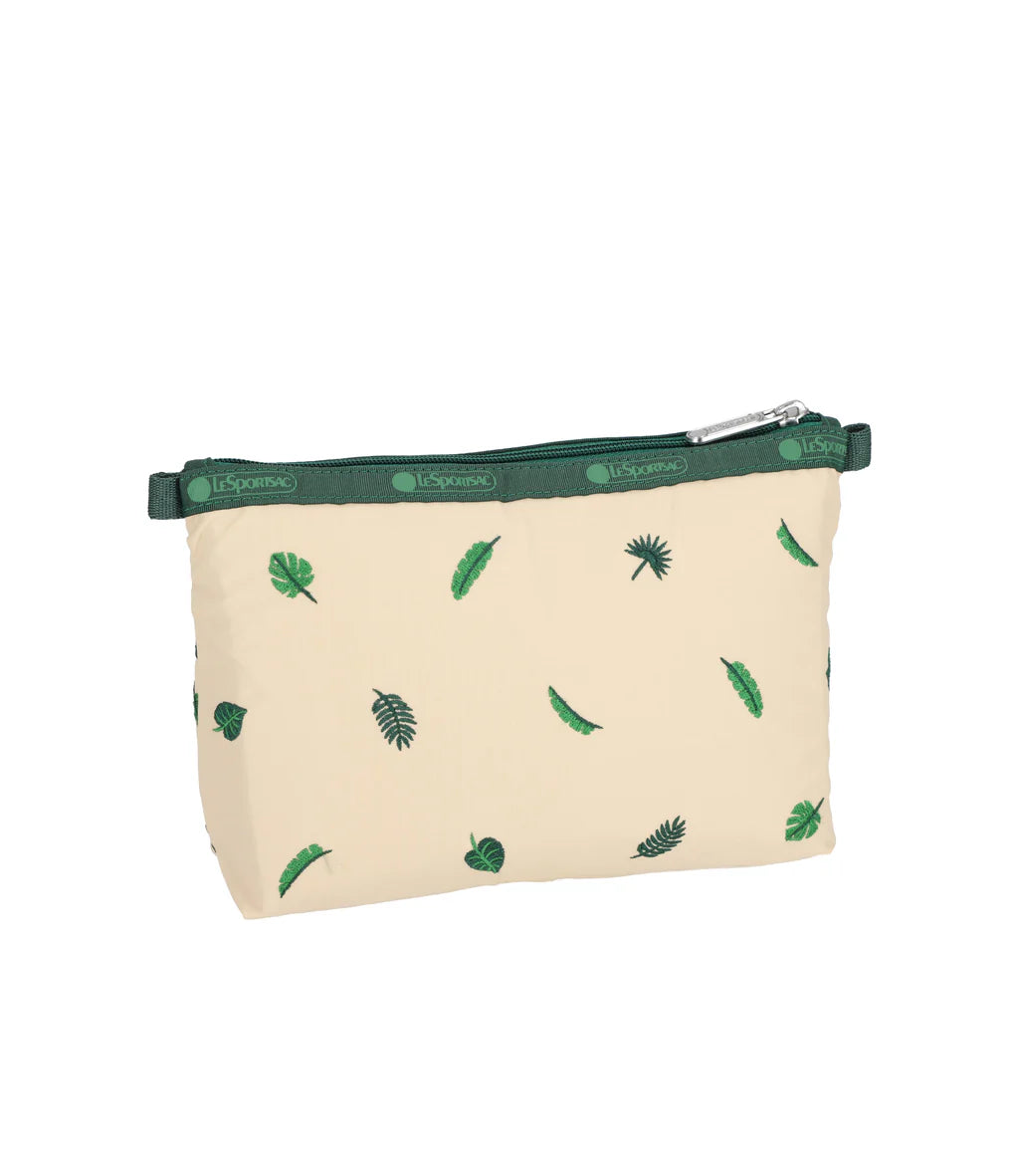 Cosmetic Clutch Tropical Palm Embroidery