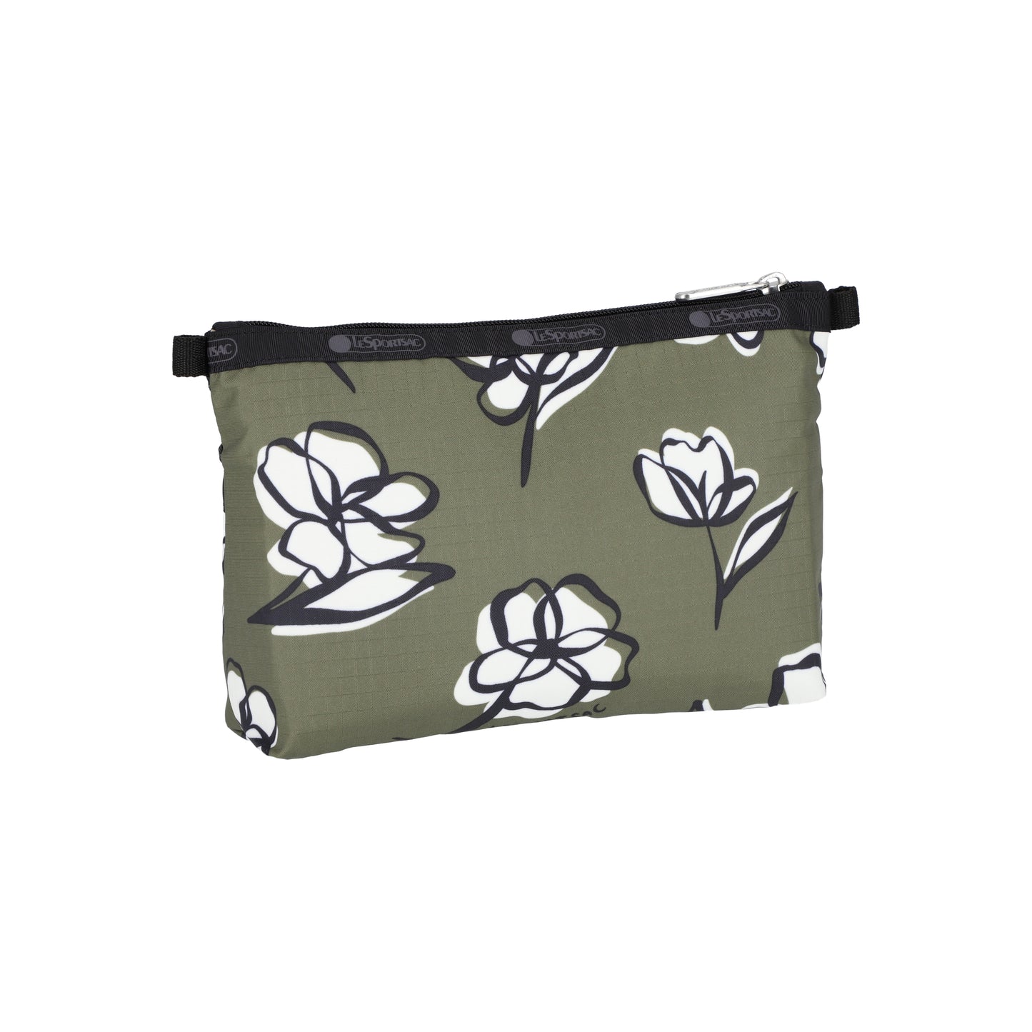Cosmetic Clutch Olive Floral Silhouette