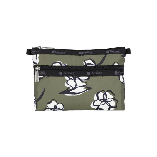 Cosmetic Clutch Olive Floral Silhouette