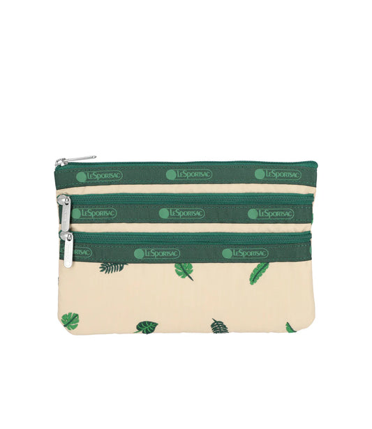 3-Zip Cosmetic Tropical Palm Embroidery