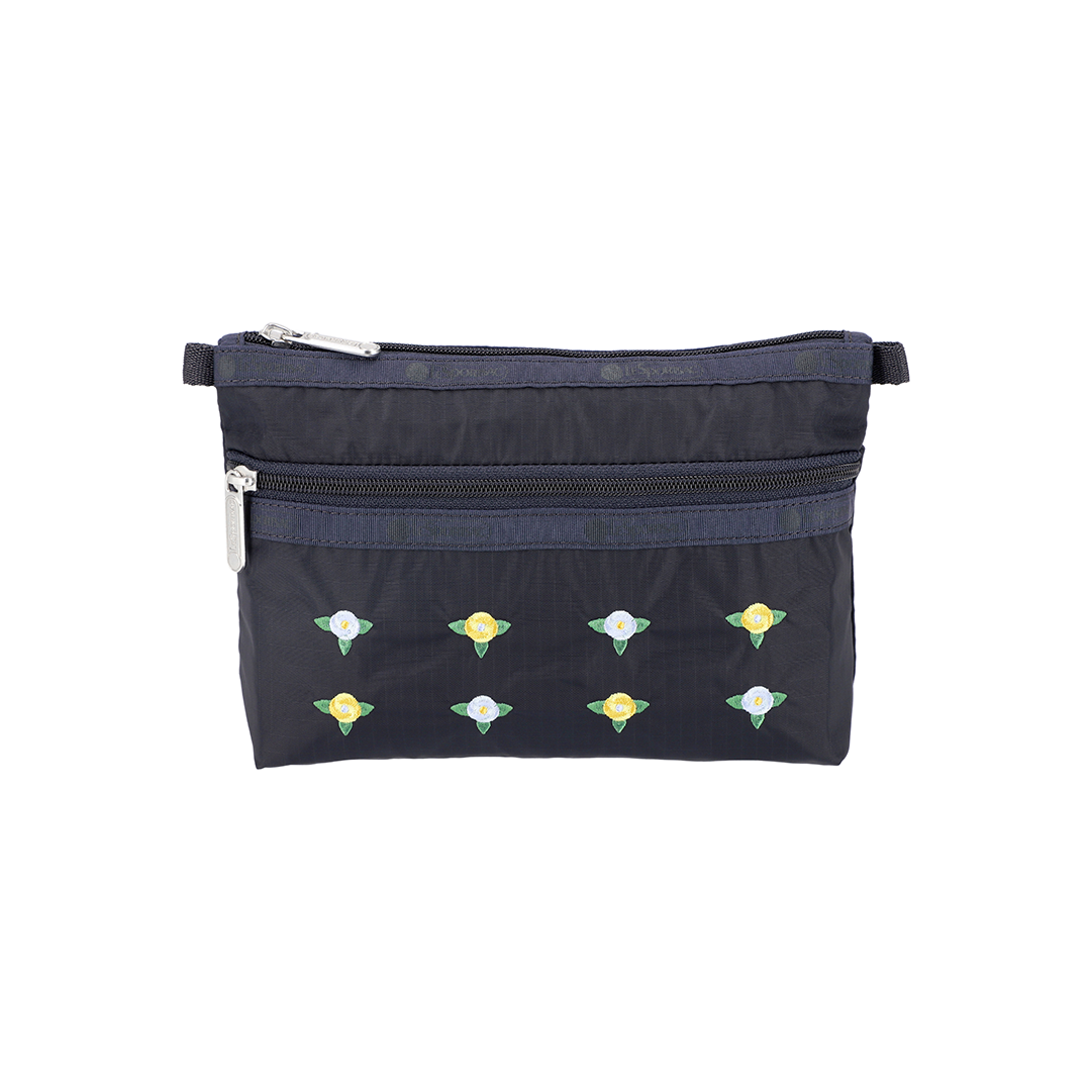 Peony Embroidery Cosmetic Clutch Pouch