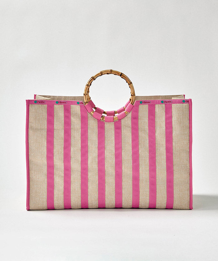 Stripe Flamingo Large Bamboo Book Tote Bag