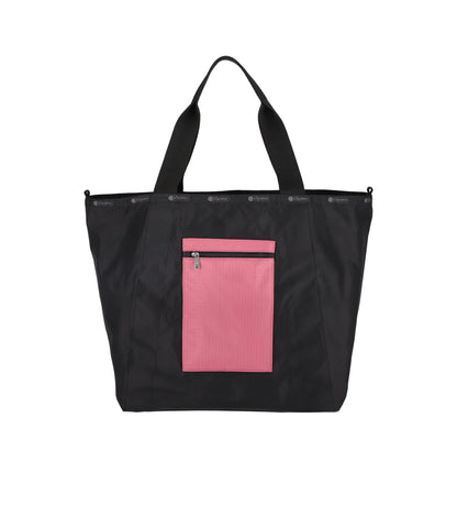 Large Reversible Pocket Tote 2 Way Black/ Mauve