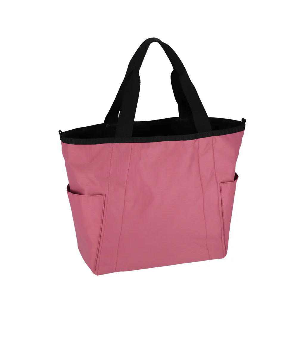 Large Reversible Pocket Tote 2 Way Black/ Mauve