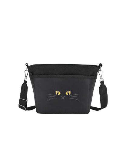 Small Bucket Bag Black Cats Embroidery
