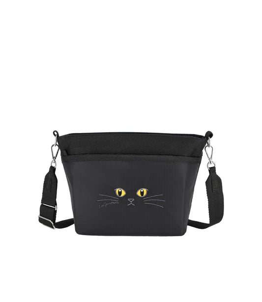 Small Bucket Bag Black Cats Embroidery