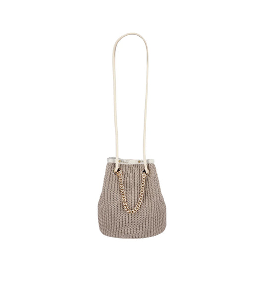 Chain Crochet Small Bucket Beige Crochet