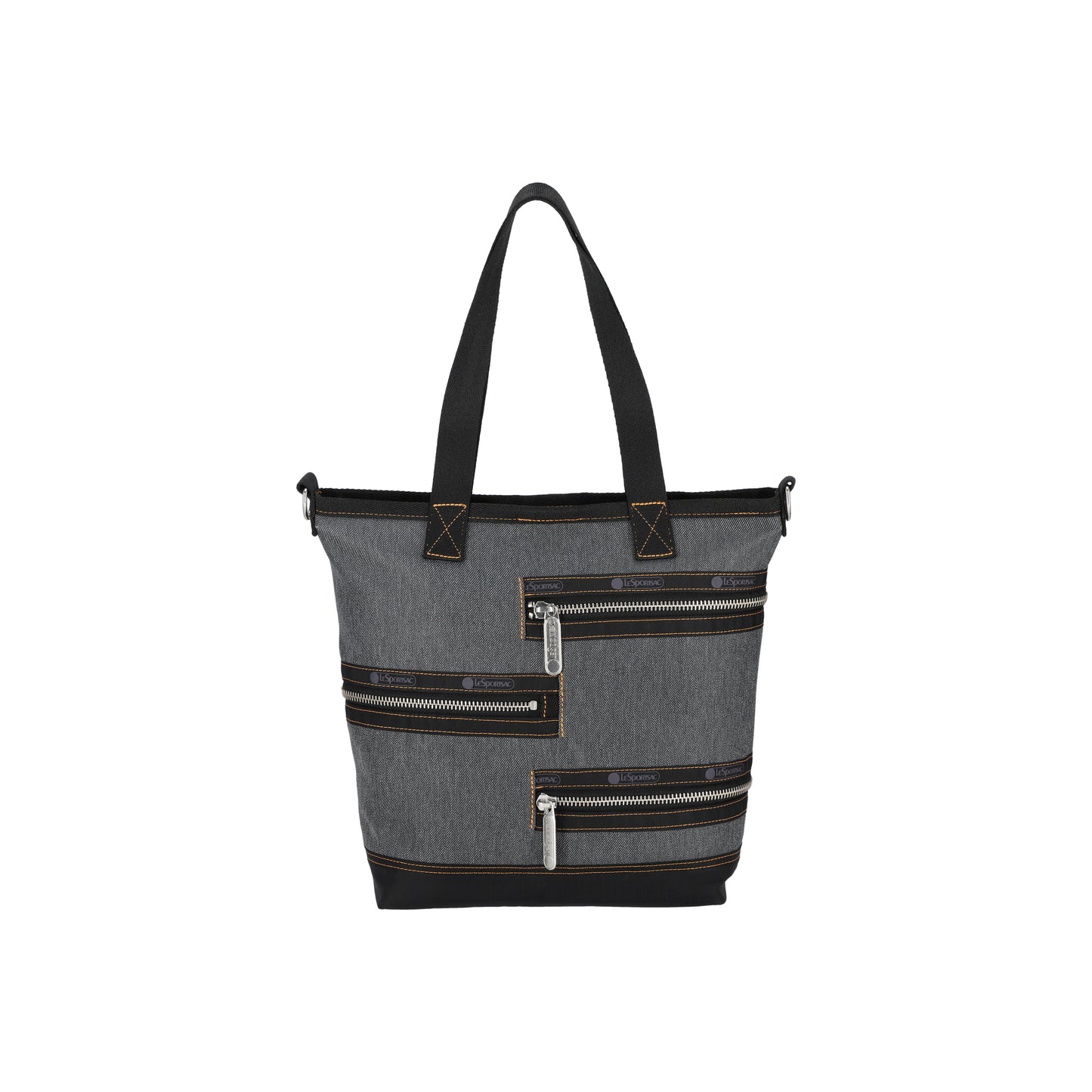 Denim Three Zip Tote Black Denim