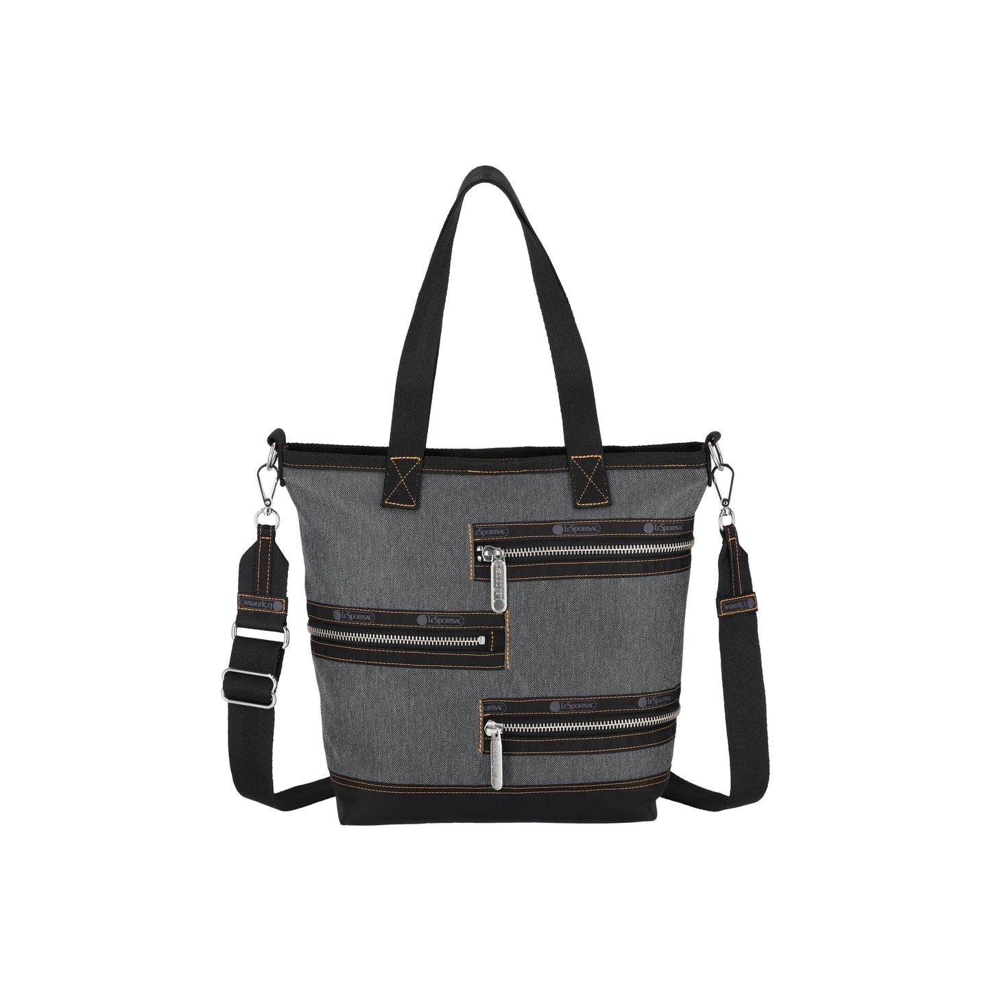 Denim Three Zip Tote Black Denim