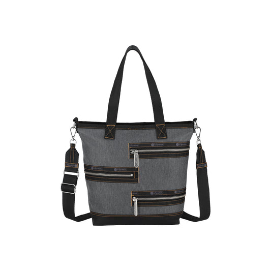 Denim Three Zip Tote Black Denim