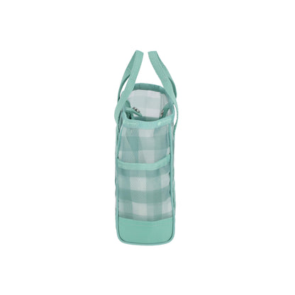 Sheer Medium Open Tote Green Field Gingham Sheer