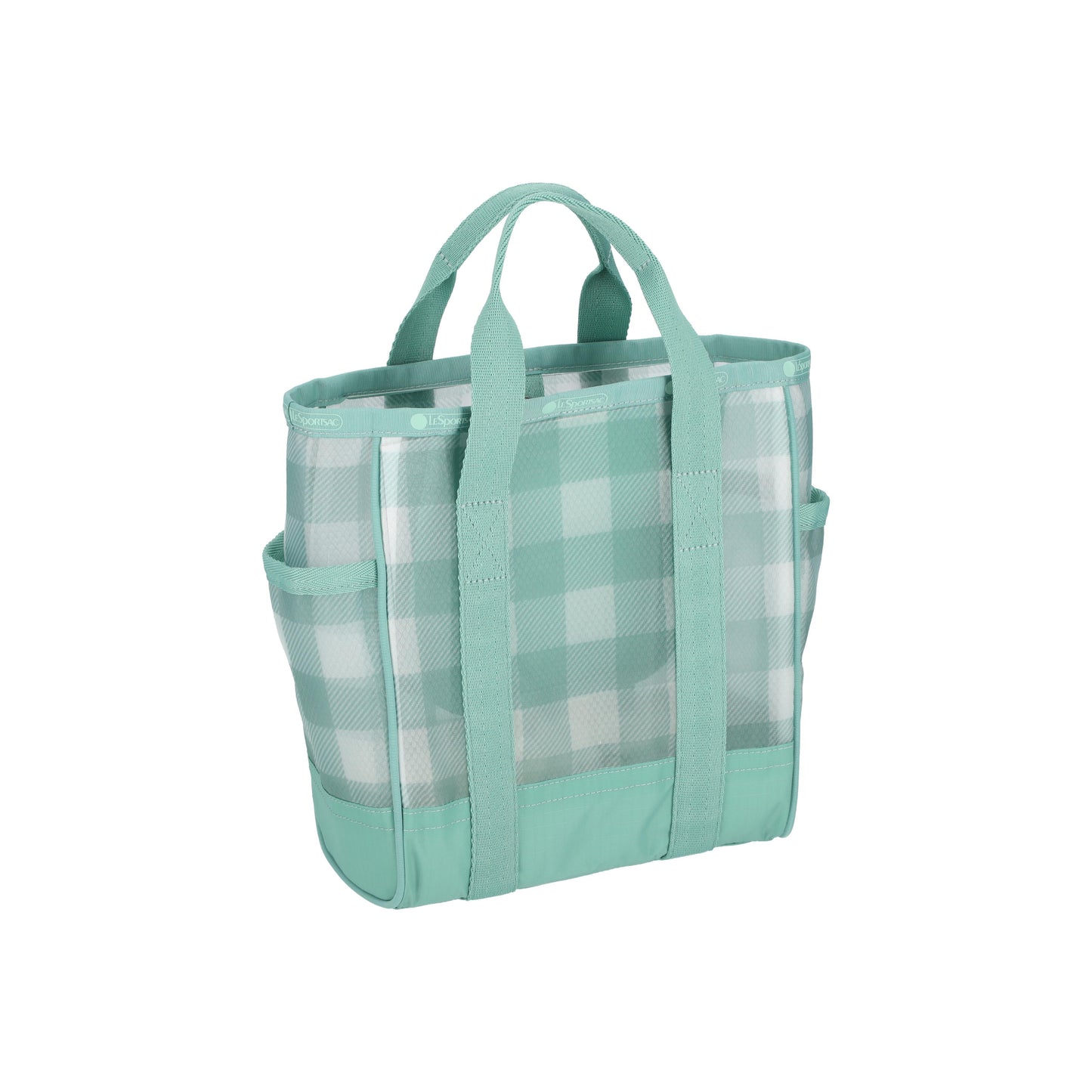 Sheer Medium Open Tote Green Field Gingham Sheer
