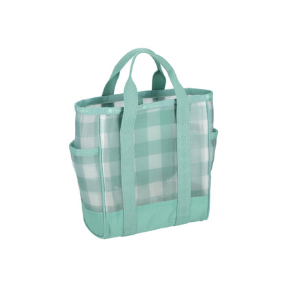 Sheer Medium Open Tote Green Field Gingham Sheer