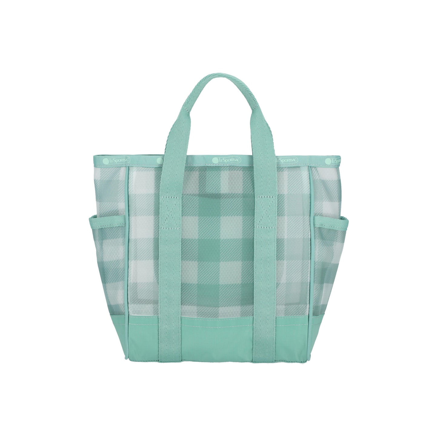 Sheer Medium Open Tote Green Field Gingham Sheer