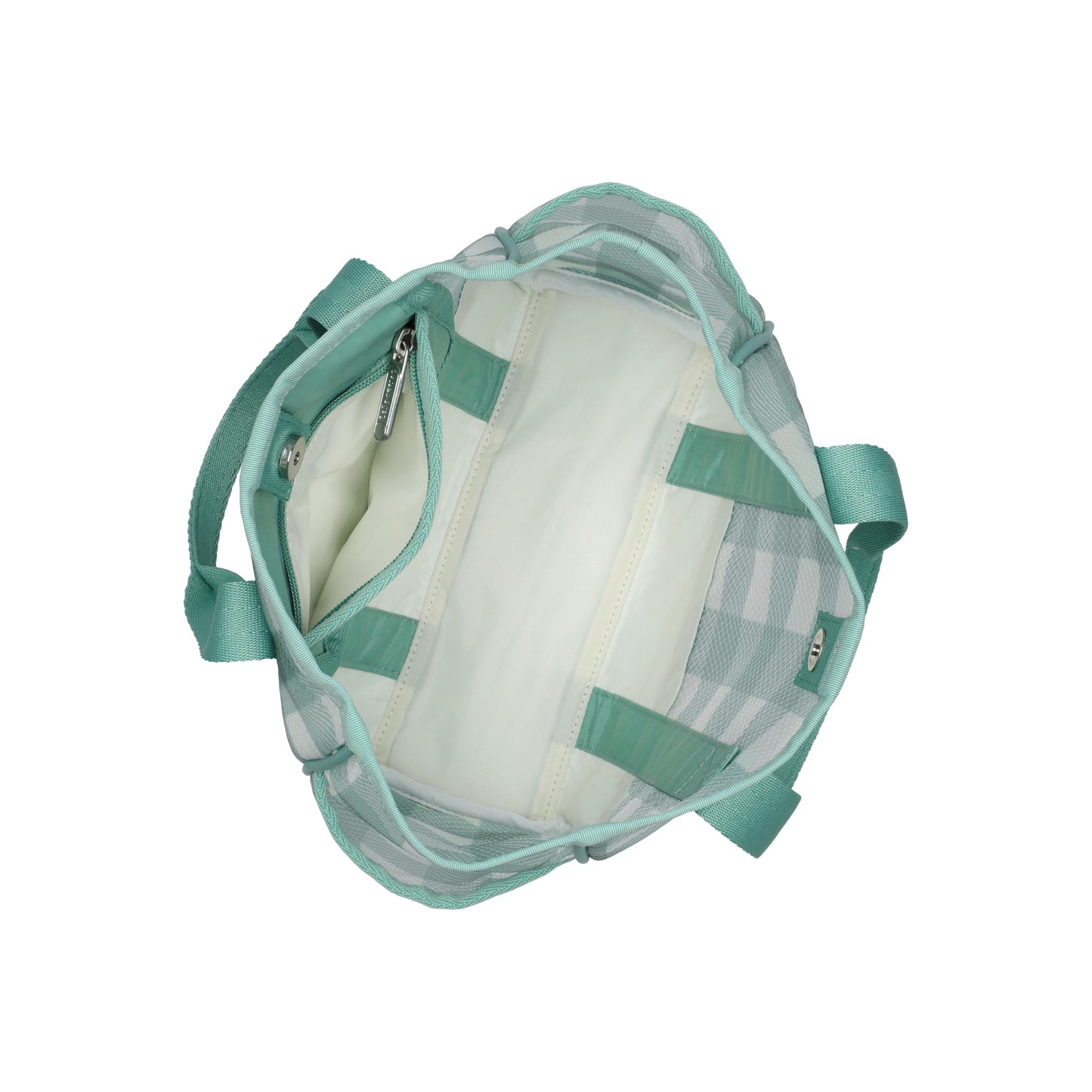 Sheer Medium Open Tote Green Field Gingham Sheer