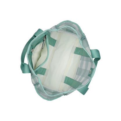 Sheer Medium Open Tote Green Field Gingham Sheer