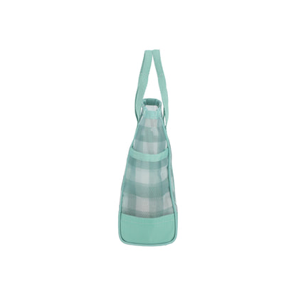 Sheer Medium Open Tote Green Field Gingham Sheer