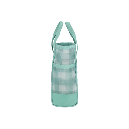 Sheer Medium Open Tote Green Field Gingham Sheer