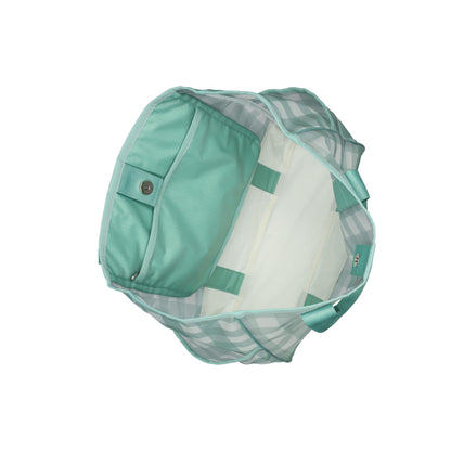 Sheer Large Open Tote Green Field Gingham Sheer