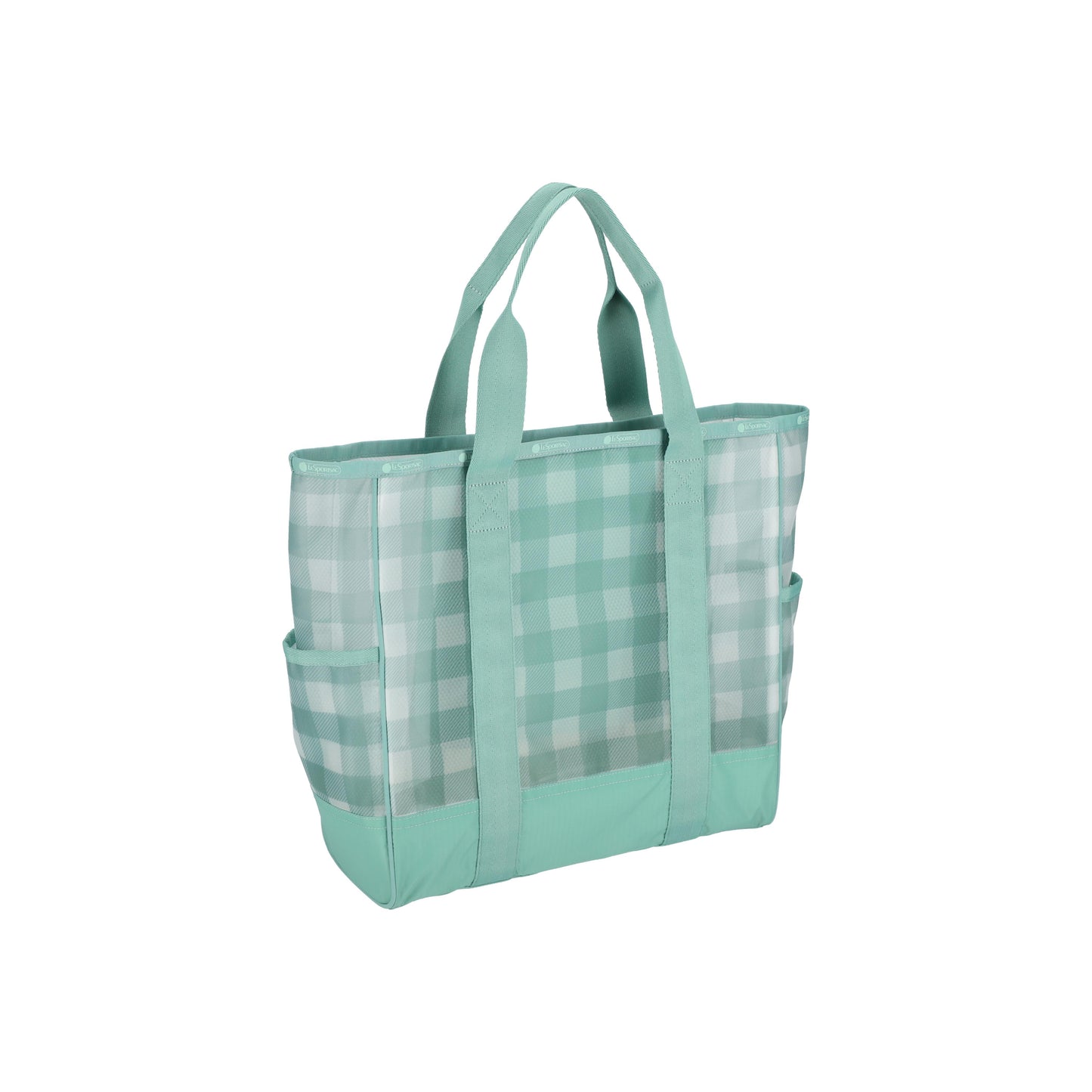 Sheer Large Open Tote Green Field Gingham Sheer