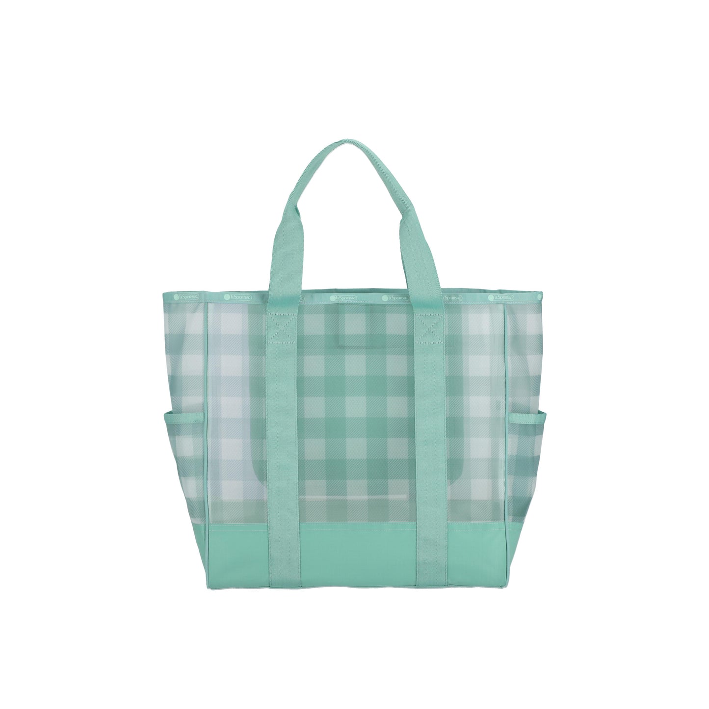 Sheer Large Open Tote Green Field Gingham Sheer