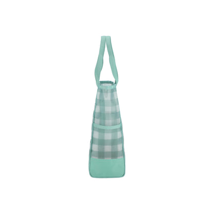 Sheer Large Open Tote Green Field Gingham Sheer