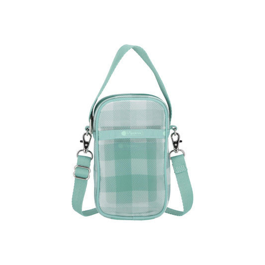 Sheer Mini Phone Crossbody Green Field Gingham Sheer