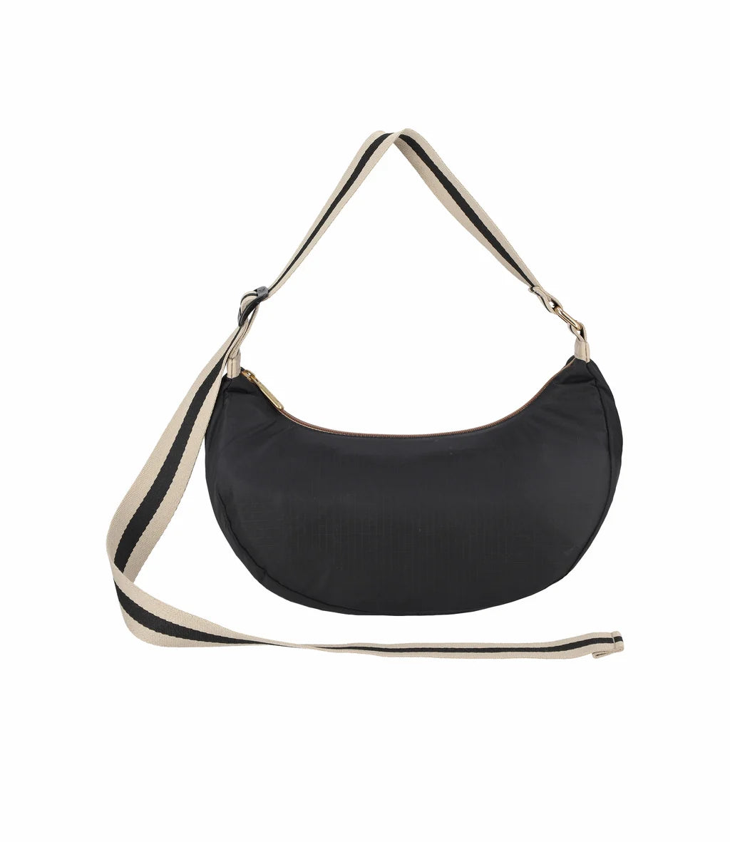 Medium Hammock Adjustable Bag Black/Black & Beige Webbing