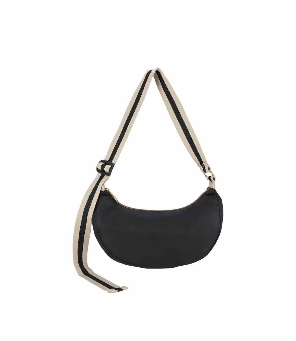 Medium Hammock Adjustable Bag Black/Black & Beige Webbing