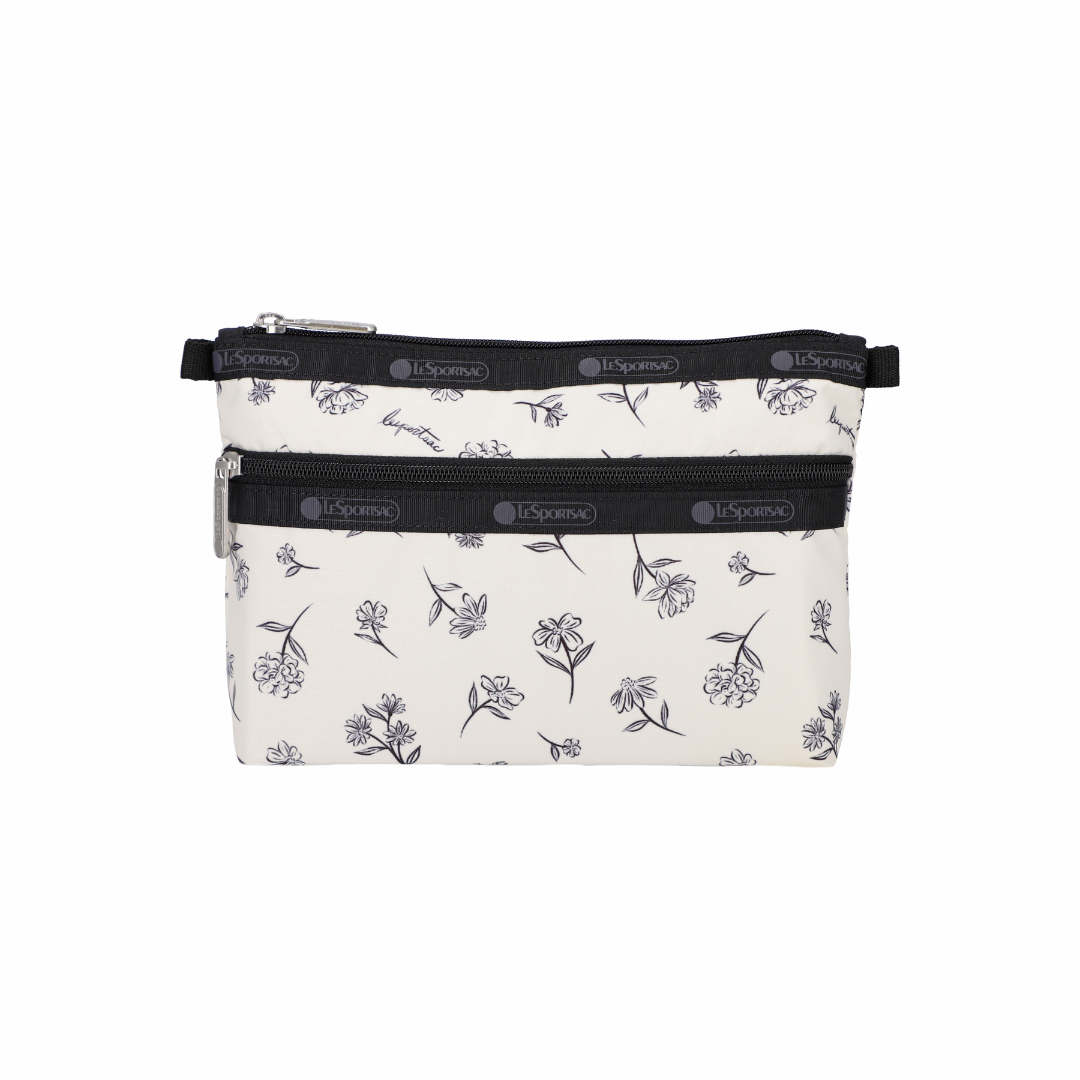 Cosmetic Clutch Ink Sketched Floral Ivory