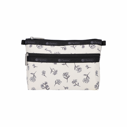 Cosmetic Clutch Ink Sketched Floral Ivory