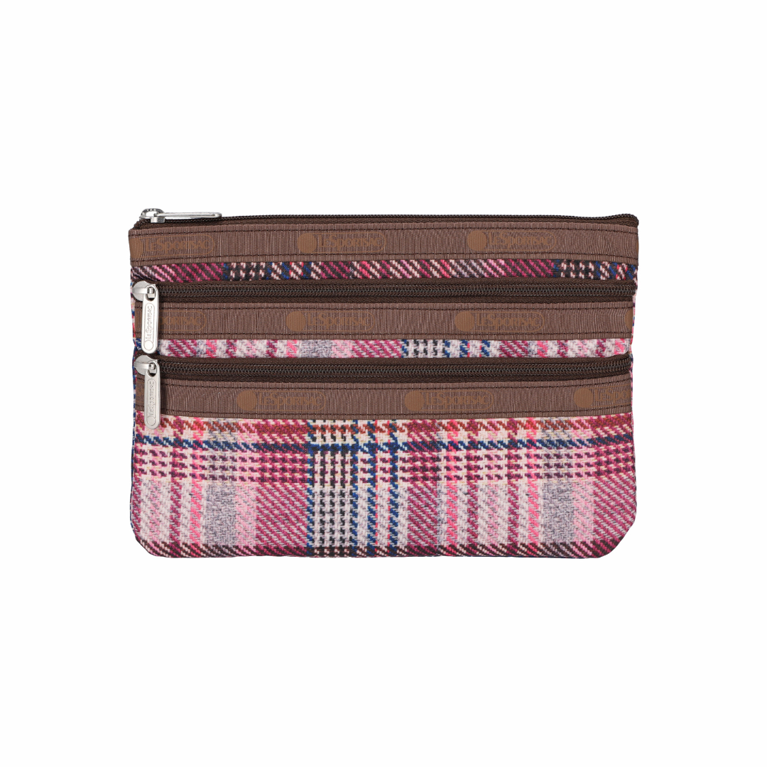 3-Zip Cosmetic Pink Rosewood Plaid