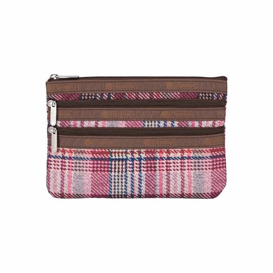3-Zip Cosmetic Pink Rosewood Plaid