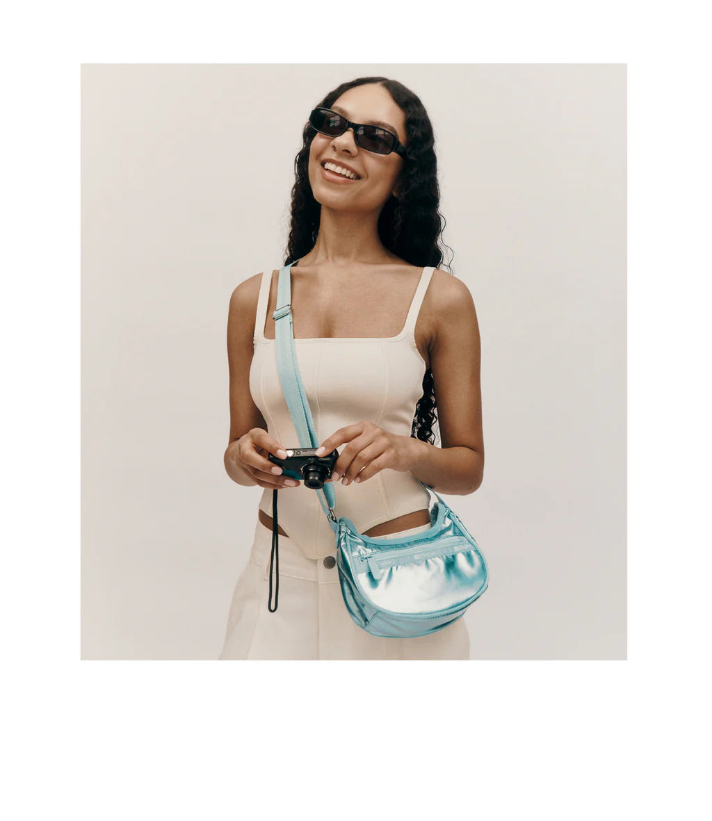 Mini Hobo Crossbody Aqua Blue Shine