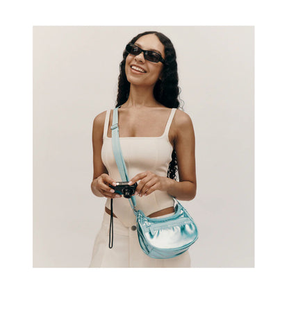 Mini Hobo Crossbody Aqua Blue Shine